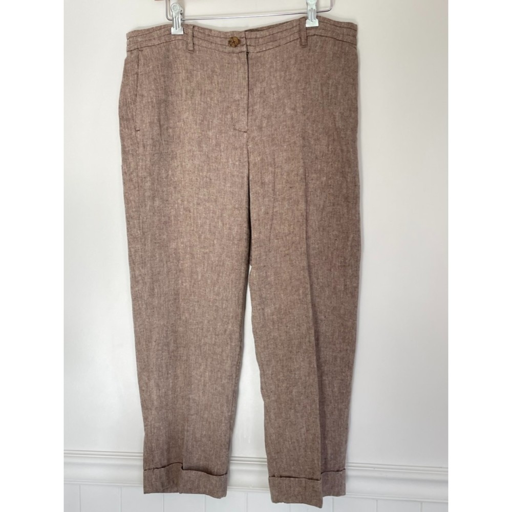 J. Jill Linen Blend Brown Trouser Dress Pants Women Size 12 could fit Large D117